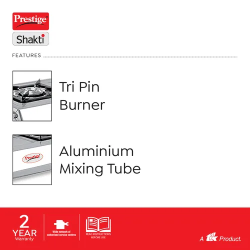 Prestige Shakti Stainless Steel Gas Stove (2 Burners) - Detail View