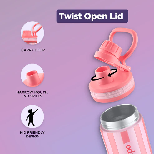 Pexpo Texas Thermo Steel Bottle | Tri-Ply Vacuum Insulated Hot & Cold Flask | For School - Pink Doll Print - Detail View