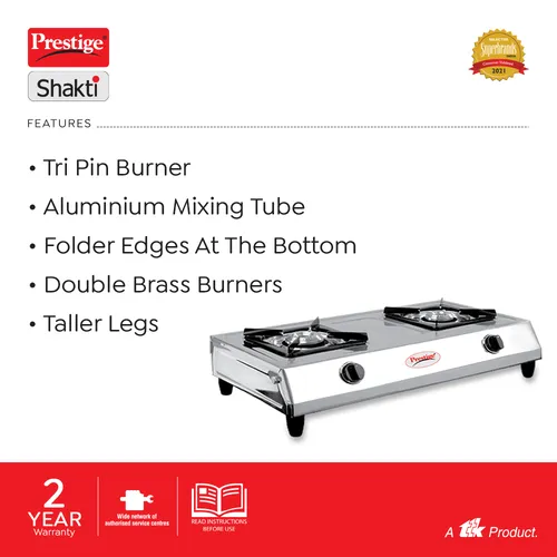 Prestige Shakti Stainless Steel Gas Stove (2 Burners) - Alternate View