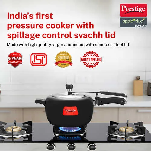 Prestige Apple Duo Plus Hard Anodised Spillage Control Pressure Cooker 5 L (Black) - Detail View