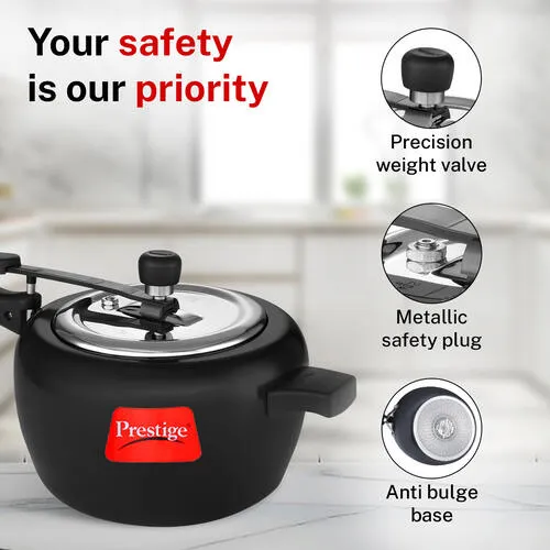Prestige Apple Duo Plus Hard Anodised Spillage Control Pressure Cooker 5 L (Black)