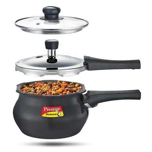 Prestige Deluxe Duo Plus Hard Anodised Gas and Induction Compatible Pressure Handi with Glass Lid, 2 L (Black)