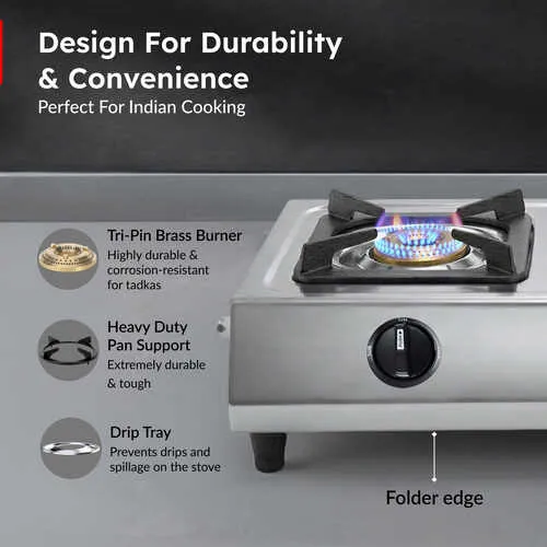 Prestige Agni Manual Stainless steel 2 Burners Gas Stove, Silver - Detail View