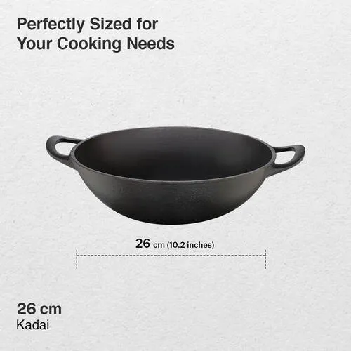 Prestige Cast Iron Scratch Resistant Round Base Kadai, 26cm (Black) - Alternate View