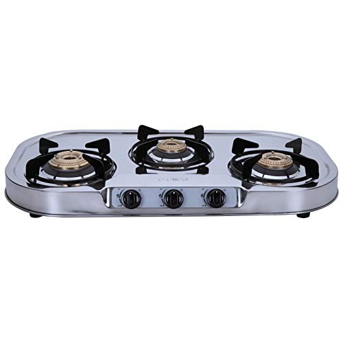 Elica 3 Burner Stainless Steel Gas Stove (INOX 753 SS), Manual, Silver