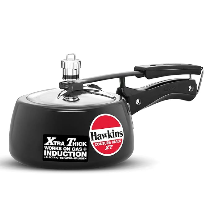 Hawkins 1.5 Litre Contura Black XT Pressure Cooker, Small Induction Cooker, Extra Thick Handi Cooker, Black (CXT15)