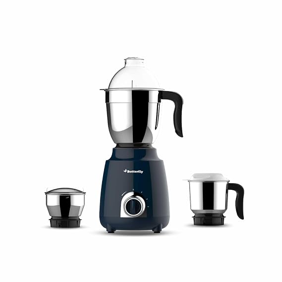 Butterfly Pestle750W Mixer Grinder with 3 Jars | Multipurpose Jars - 3 Stainless Steel | Heavy Duty Motor | Ink Blue