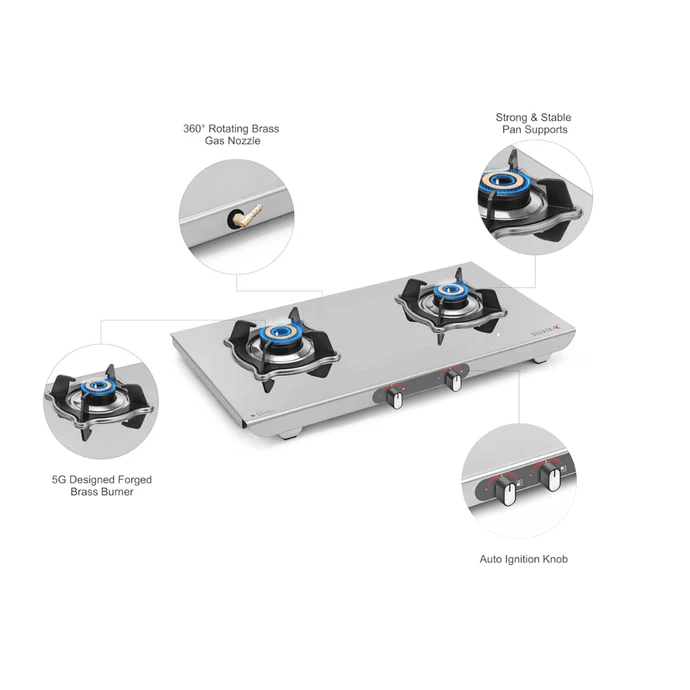 Sujata Cooktop Sterno, 2 Burner Manual Stainless Steel Glossy SS Body Gas Stove (Silver) - Detail View
