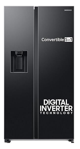 Samsung 633 L, 3 Star, Frost Free, Double Door, Convertible 5-in-1 Digital Inverter, Side By Side Refrigerator with AI, WiFi & Water & Ice Dispenser (RS78CG8543B1HL, Black Matte)
