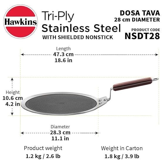 Induction Compatible SS Tri-ply Dosa Tava with Shielded Nonstick 28 cm (NSDT28) - Alternate View