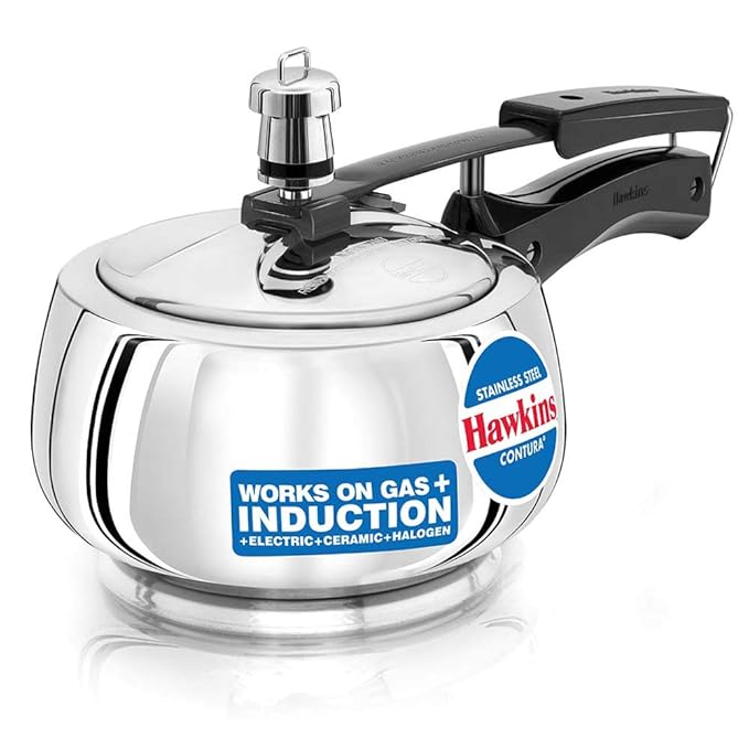 Hawkins 1.5 Litre Stainless Steel Contura Pressure Cooker, Inner Lid Induction Baby Cooker, Silver (SSC15)