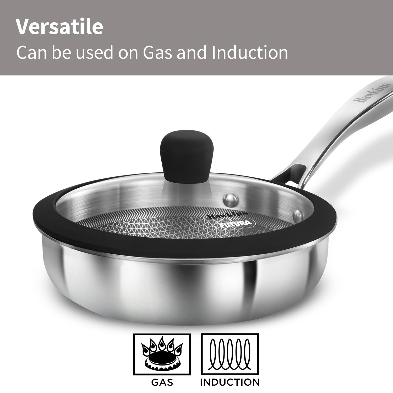 Induction Compatible SS Tri-ply Sheilded Nonstick PRO Frying Pan 18 cm (PSNF18G) - Detail View