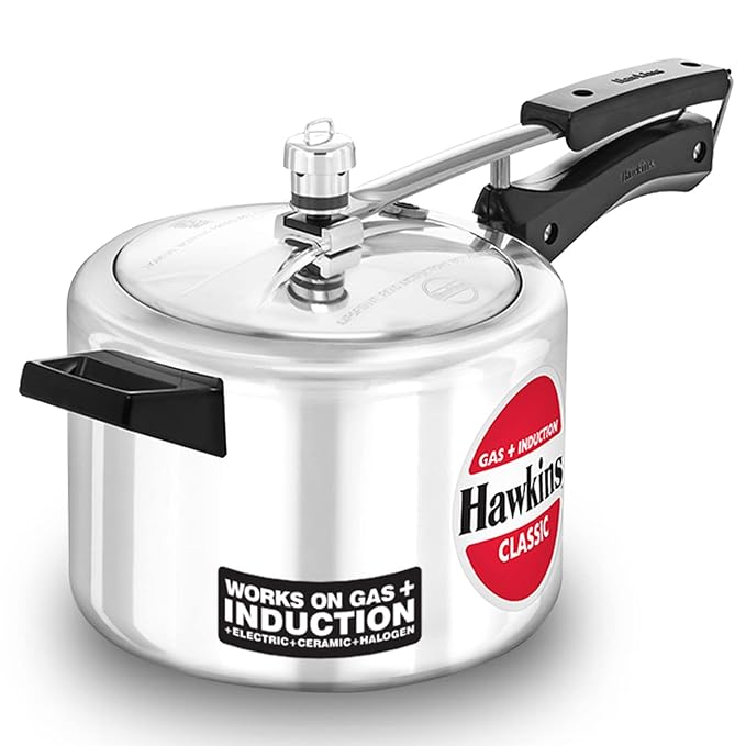 Hawkins Aluminium 4 Litre Classic Pressure Cooker, Induction Inner Lid Cooker, Silver (Icl40)