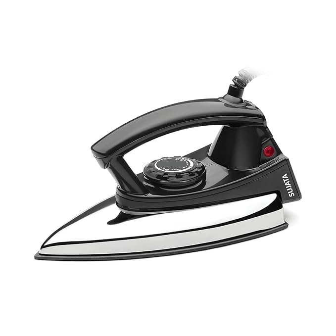 Sujata Dryfast Max 1000 Watts Stainless Steel Dry Iron | Overheat Protection Thermal Fuse | Weilburger Greblon Double Coat Non-stick | Designed for Tricky Areas