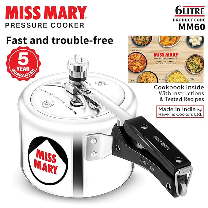 Hawkins Aluminium 6 Litre Miss Mary Pressure Cooker, Inner Lid Cooker, Silver (Mm60) - Detail View
