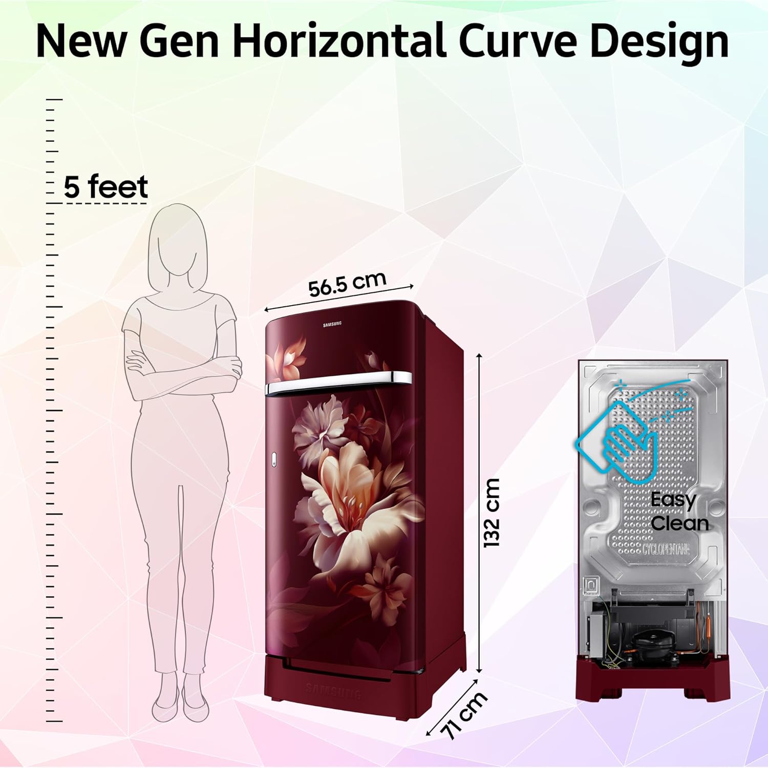 Samsung 189 L, 5 Star, Digital Inverter, Direct-Cool Single Door Refrigerator (RR21H2H25RZ/HL, Midnight Blossom Red, Base Stand Drawer, Single Touch Defrost - Alternate View