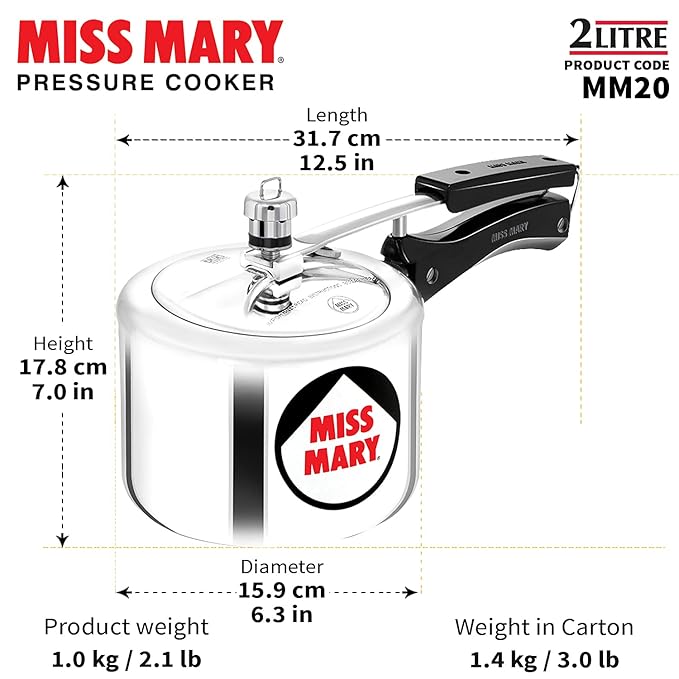 Hawkins Aluminium 2 Litre Miss Mary Pressure Cooker - Alternate View