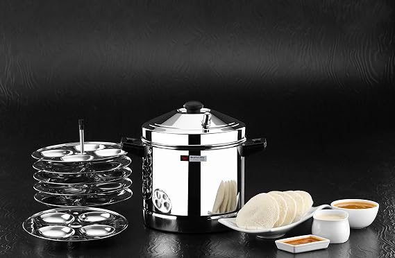 Butterfly Stainless Steel Idli Cooker, Idly Maker with 6 Plates, 24 idlis, Silver - Detail View