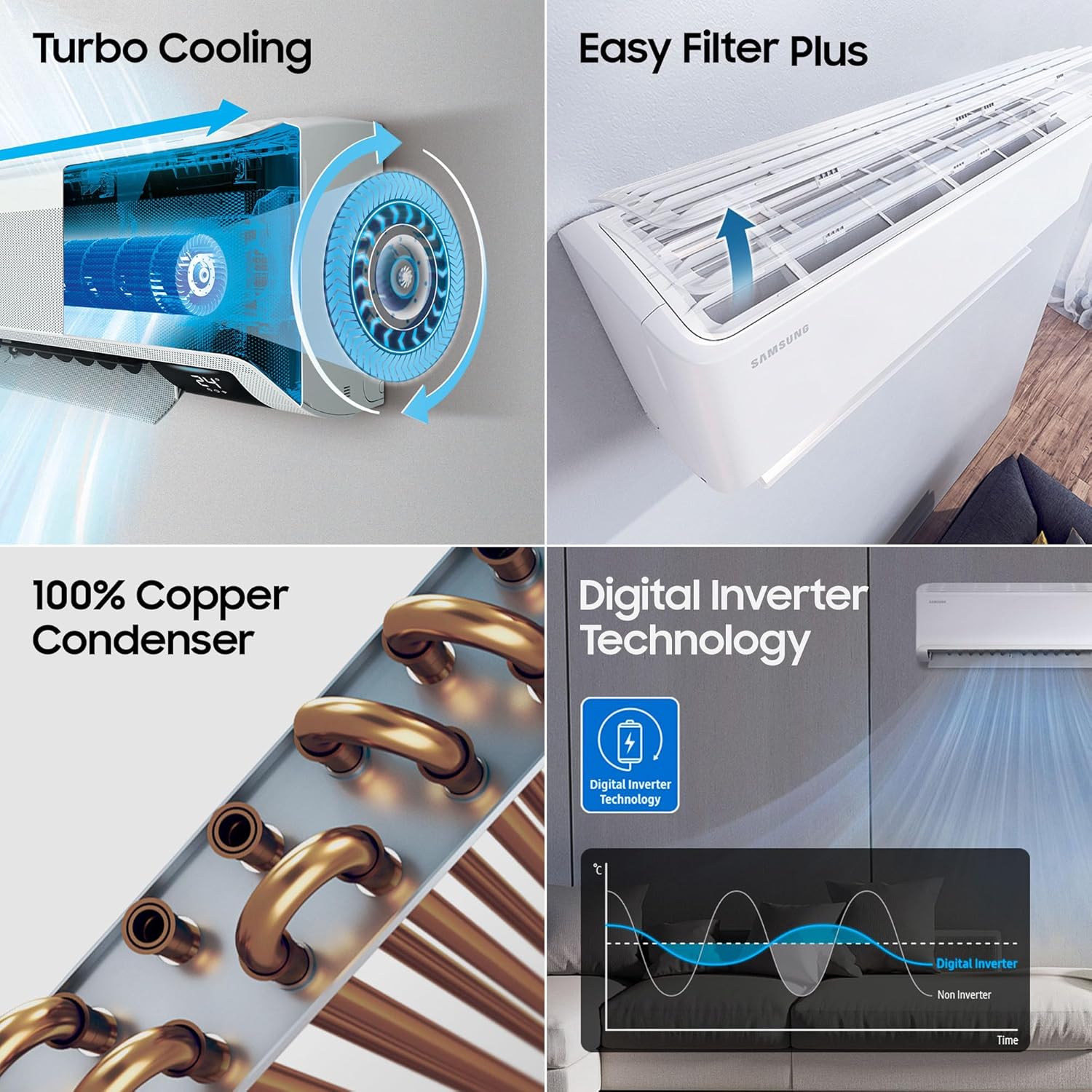 Samsung 1.5 Ton 3 Star Bespoke AI WindFree Inverter Smart Split AC - Detail View
