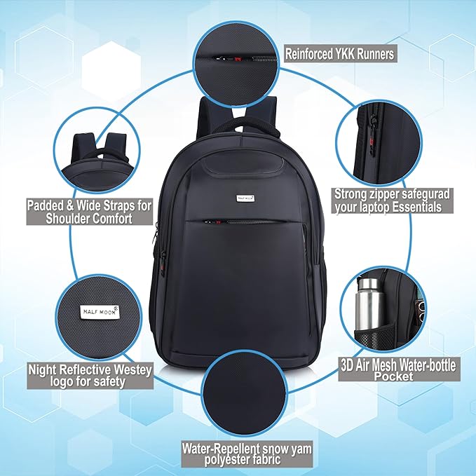 Half Moon Diamond 35L Laptop Bag Business Backpack for Men Women | Travel and Daily Use | Water Resistant 15.6