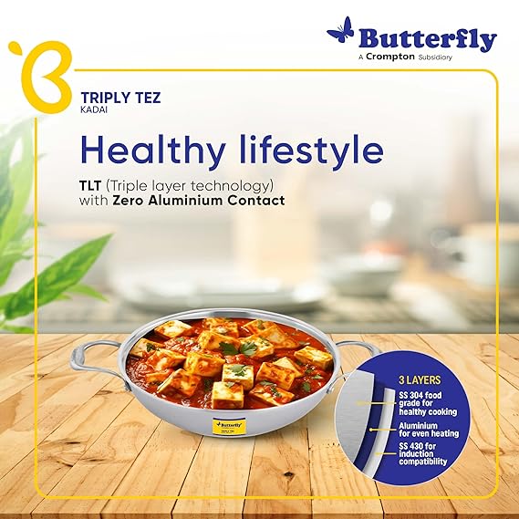 Butterfly Tez Triply Kadai with Lid | 28 CM | 3.5 LTR - Detail View