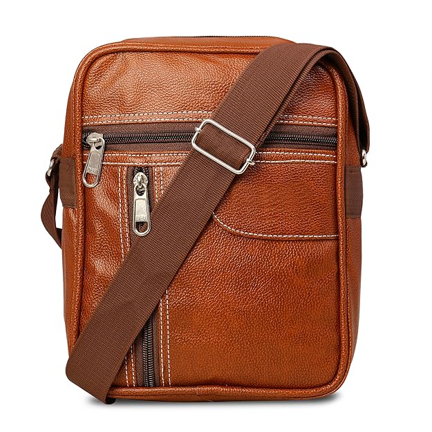 Alliedsales brown/tan leather sling bag ASTSB-004