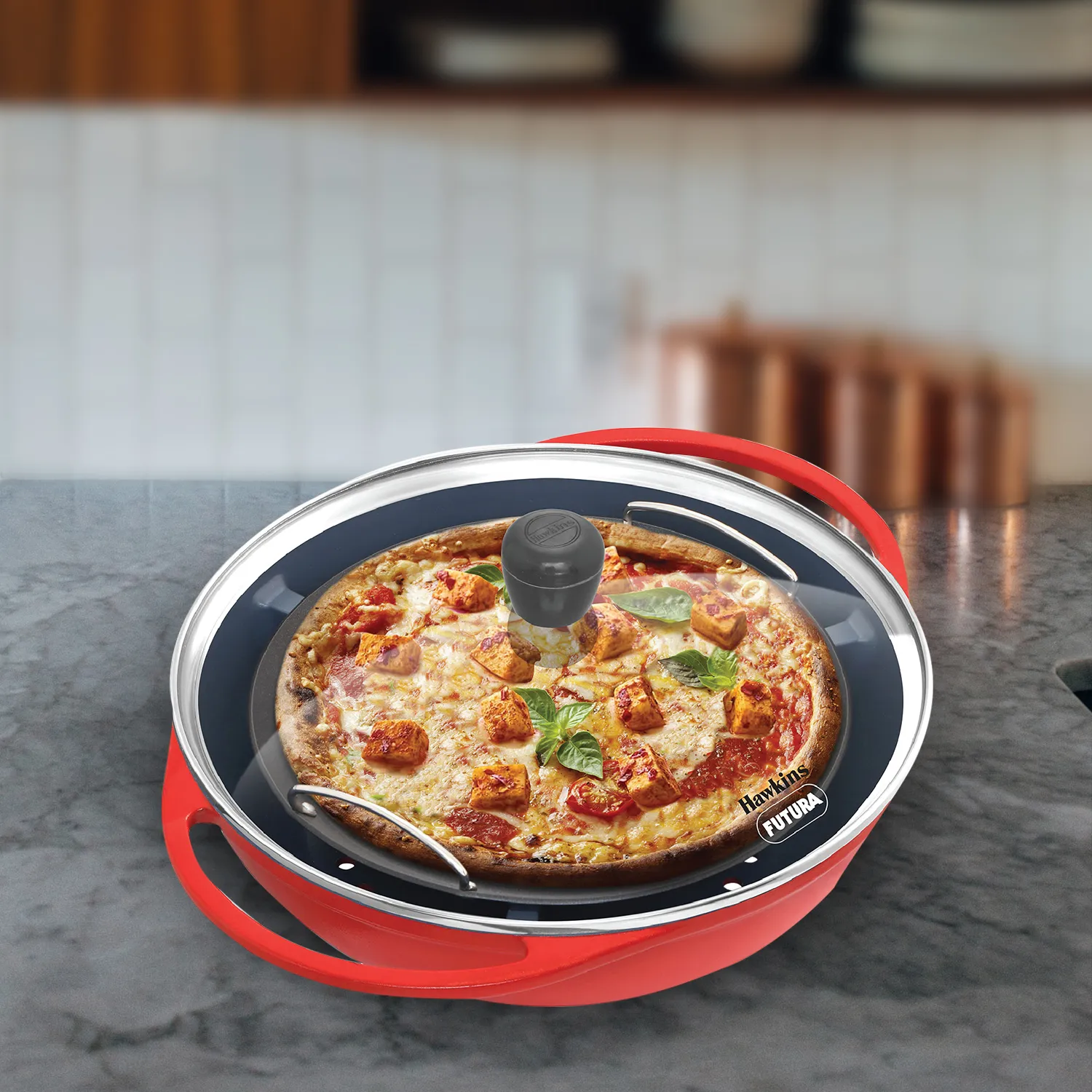 Hawkins Diecast 29 cm Nonstick Pizza Maker and Cake Baker with Glass Lid