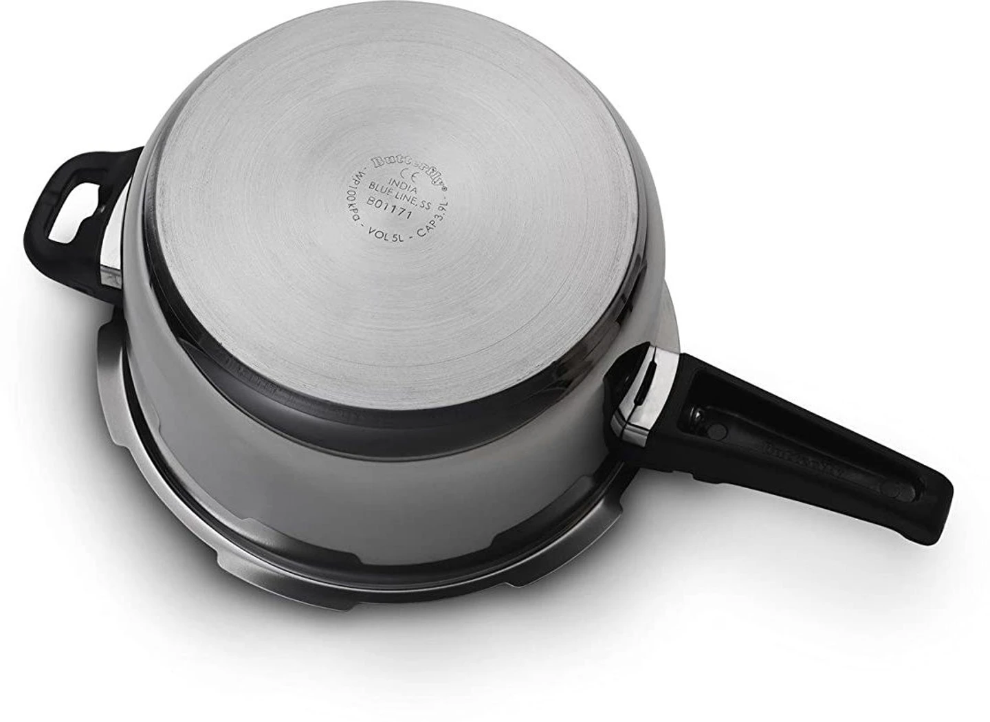 Butterfly BL-5L Blue Line Stainless Steel Outer Lid Pressure Cooker, 5-Liter - Alternate View