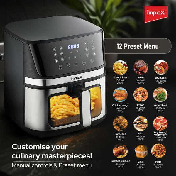 Impex DS65BLK 6.5 Litre 1600 W Air Fryer (Black and Steel Finish) - Alternate View