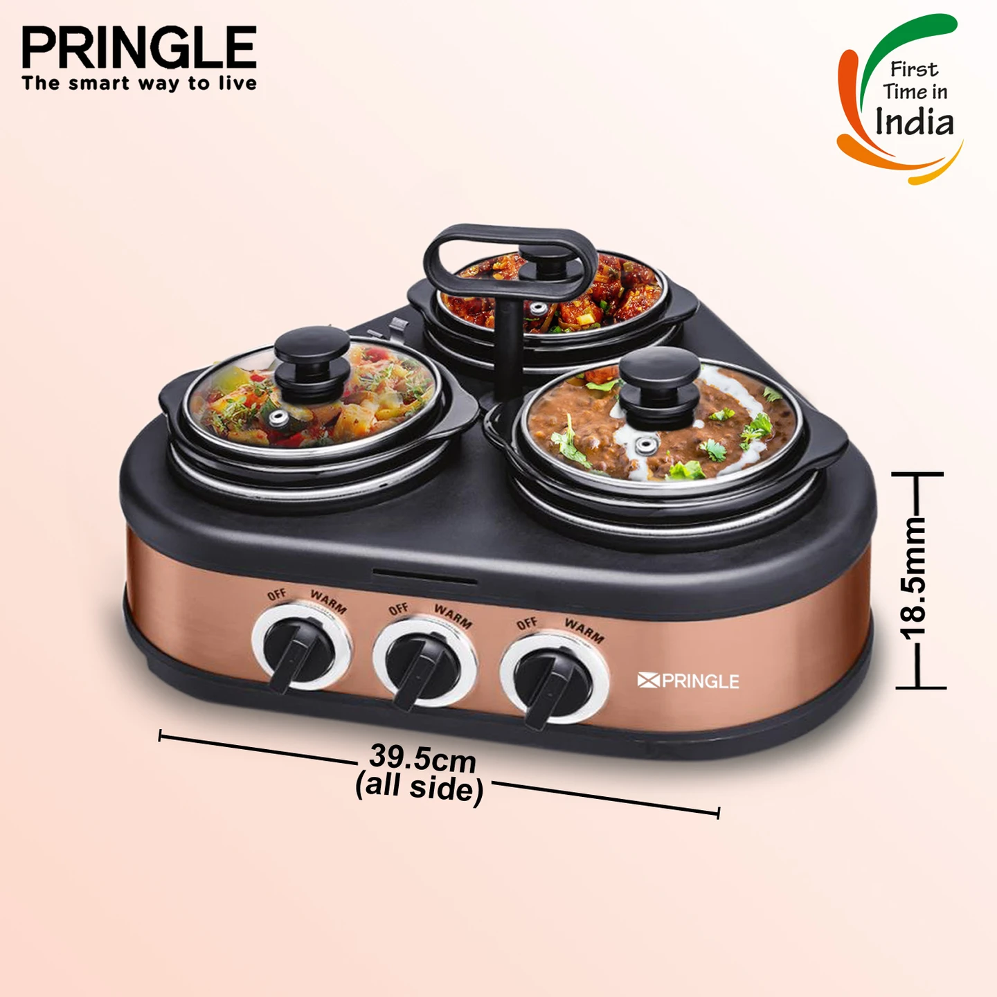 Pringle FW 1808 3L Ceramic Copper Electric Triangle Cooker Pot with Glass Lid - Alternate View